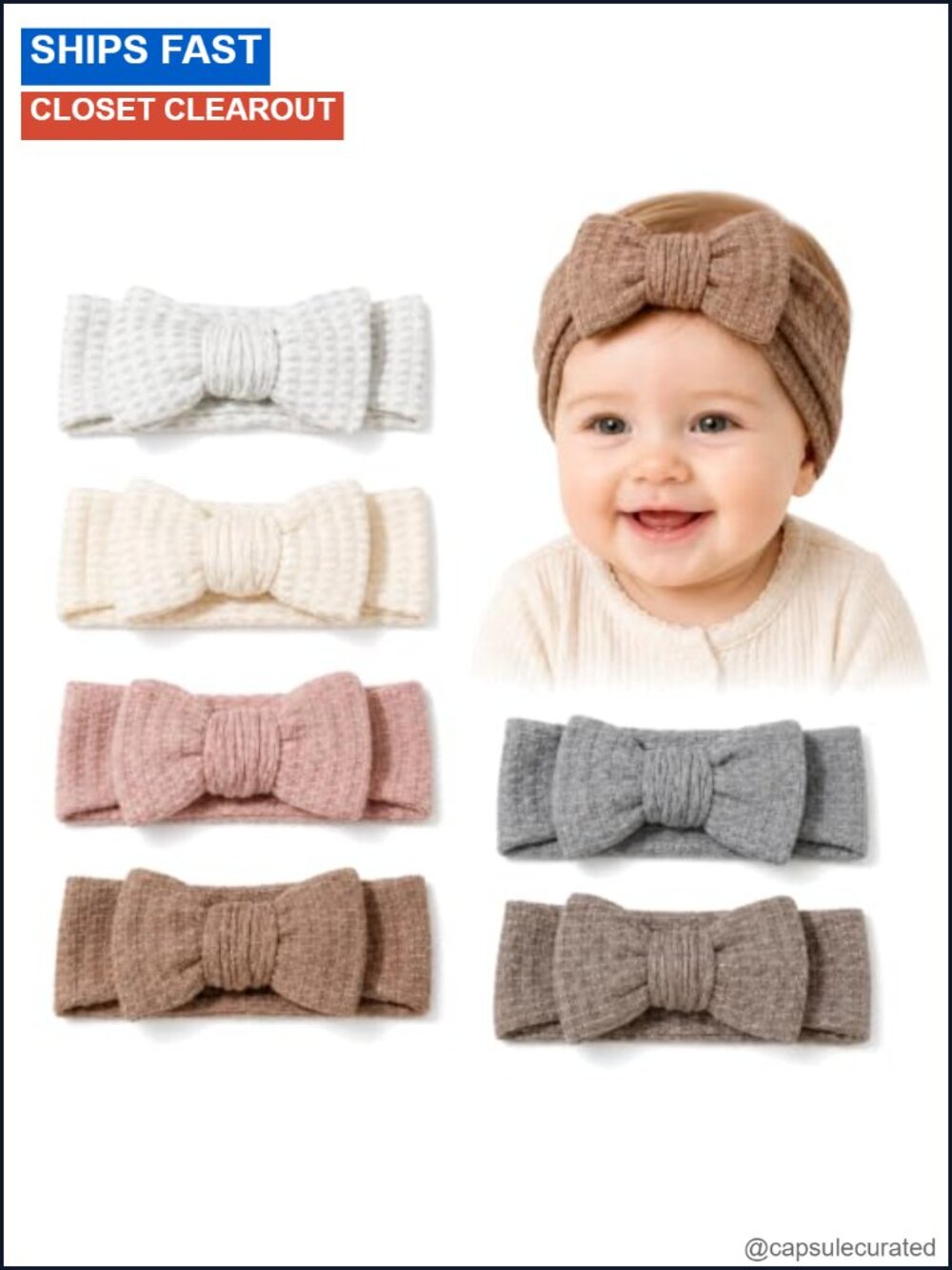 6 Pack Baby Girl Bow Headbands Thick Stretchy Fabric Winter Hair Accessories